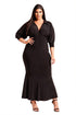 Sexy Black Plus Size Collared Deep V Maxi Dress